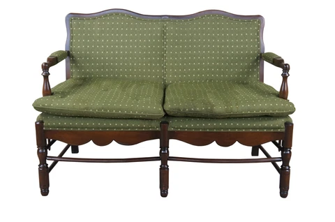 Mid Century French Country Green Farmhouse Two Seat Ladderback Settee Bench 48" Cover