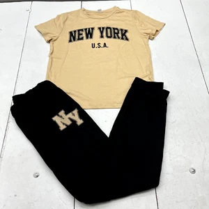 Shein Beige & Black New York Print Lounge Set Unisex Kids Size XL (16) NEW - Picture 1 of 9