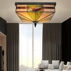 16" Vintage Tiffany Ceiling Lights Handmade Stained Glass Ceiling Light Fixtures - Picture 1 of 12