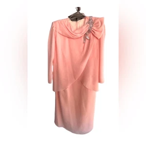 Patra Formal Party Dress Womens Sz 14 Peach Vintage 80's Rhinestone Patch Union - Picture 1 of 10