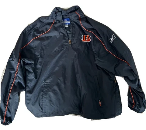 Reebok NFL Cincinnati Bengals Windbreaker Jacket Black Half Zip L Cover