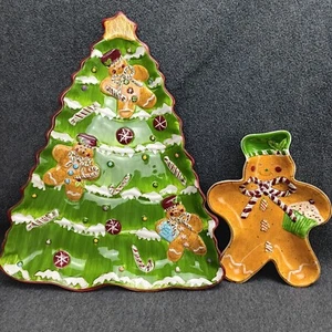 VTG Laurie Gates Holiday Treats Christmas Serving Platters Set Of 2 - Picture 1 of 9