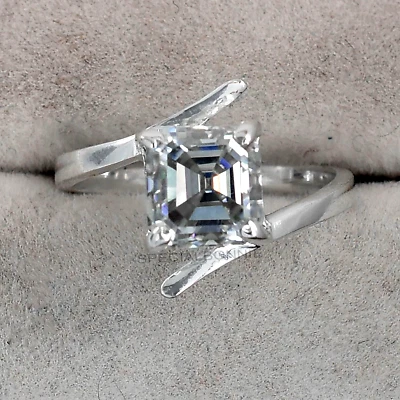 Anillo solitario de diamantes grises talla Asscher certificado de 2,80 quilates - ¡Tachuelas de diamantes GRATIS! Foto 1 de 4