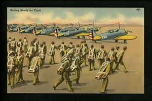 Military linen postcard Airforce Paratroopers flight airplanes AP3 - Picture 1 of 2