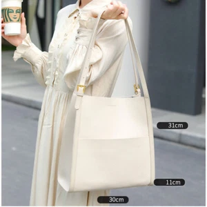 Extra Large Genuine Leather Bucket Bag, Minimalist Classic Leather Tote Bag - Picture 1 of 11