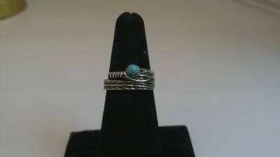 Anillo Pluma Tono Plata - Piedra Turquesa - Talla 6 - Estilo Boho Western Foto 1 de 4