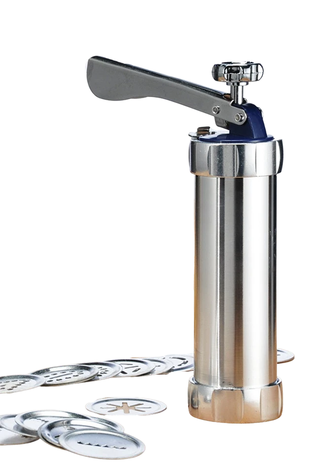 Gebäckpresse Kekspresse Plätzchenpresse Gebäckspritze aus Aluminium 20 Aufsätze - Bild 1 von 1