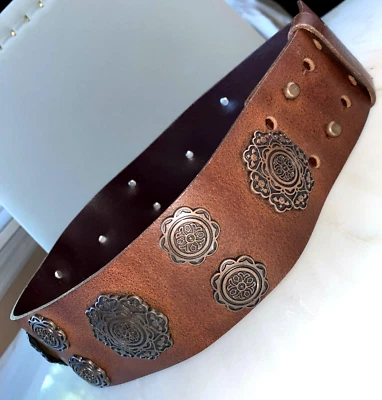 Cinturón Sereno Italia Y2K Vintage Cuero Marrón Genuino X-Wide Concho Mujer Talla S Foto 1 de 4