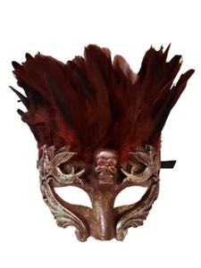 Máscara de hombre Skull Red Feather Mascarada Mardi Gras - Imagen 1 de 5