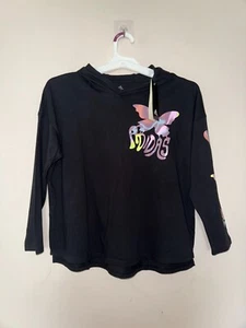 Adidas Girls L 14 Loose Fit Butterfly Graphic Hooded T-Shirt Pit to Pit 20.5" - Picture 1 of 9