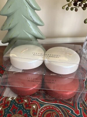 Velas Flotantes Marca Illuminations 2 Juegos (4 Velas)/Rojo y Blanco/NUEVO-EN-CAJA Foto 1 de 4