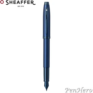 Sheaffer 100 Satin Blue Fountain Pen With PVD Blue Trim Medium - Picture 1 of 4