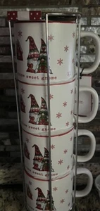 Gnome Christmas Coffee Mug Set with Coffee Mug Rack Set of 4 | - Picture 1 of 4