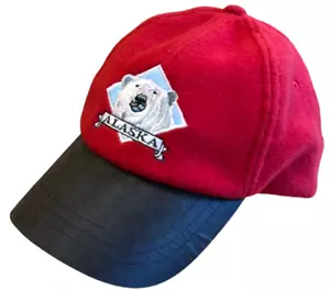 Headliners Hat Cap Alaska Polar Bear Embroidered Red Felt Black Brim Winter Warm - Picture 1 of 10