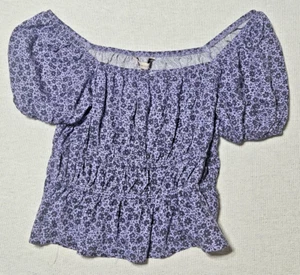 So Good For Life Off Shoulder Top Women's M Purple & Black Flower's - Picture 1 of 2