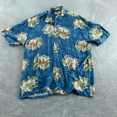 Vintage Cmpa Moda Hawaiian Button-Up Shirt XL Blue With Tropical Floral 2542 - Image 1 of 4