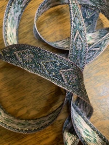 BTY   Vintage 1” Exquisite Gray Gold Pink French  Jacquard Ribbon~NOS - Picture 1 of 2