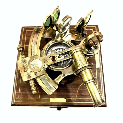 Navigation Sextant Nautical Solid Brass J Scott London Sextant with Wooden Box - Image 1 of 4