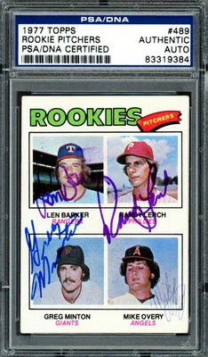 Len Barker, Randy Lerch & Greg Minton Signed 1977 Topps RC 489 PSA/DNA #83319384 - Image 1 of 2