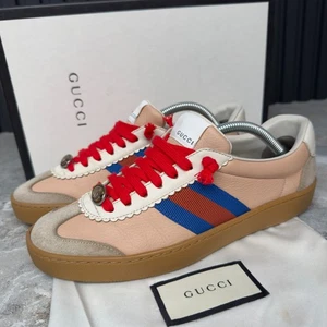 Gucci G 74 Web GG Sneakers Bees Pink Leather Suede 37.5 G or 7.5 US or 4.5 UK - Picture 1 of 13