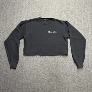 Brandy Melville New York Sweatshirt Women's One Size Black Cropped Long Sleeve - Picture 1 of 6