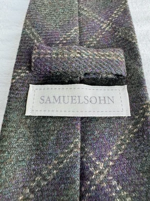 Corbata Samuelsohn 100 % lana hecha en Canadá, verde y púrpura a cuadros Foto 1 de 4