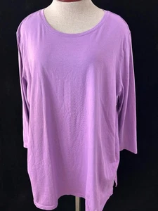 Lands End top size XL 3/4 sleeve pullover solid purple cotton - Picture 1 of 6