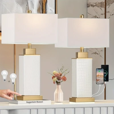 Set of 2 Touch Control Table Lamp with USB C+A Ports,3-Way Dimmable Bedside Lamp - Image 1 of 4