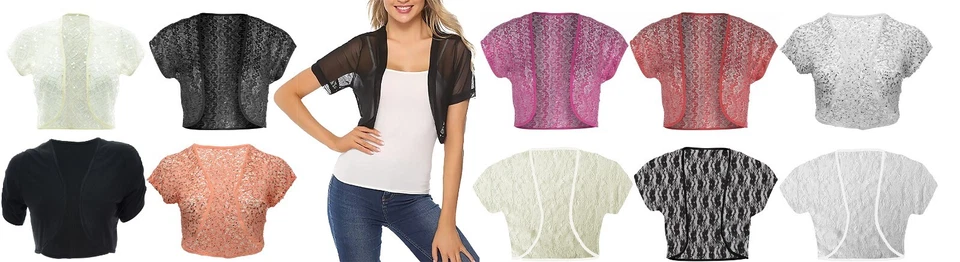 Womens Sheer Bolero Shrugs Lace Cardigan Open Front Top Wedding Party Evening - Image 1 of 1