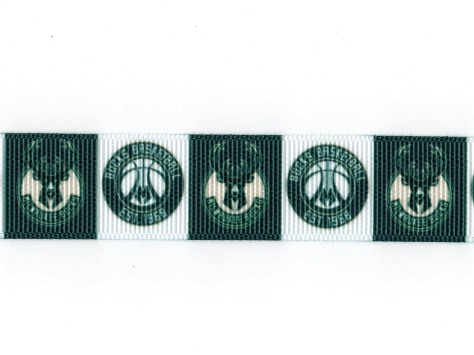 MILWAUKEE BUCKS BASKETBALL 7/8" Grosgrain Ribbon 1,3,5,10 Yards SHIP FROM USA - Image 1 of 1