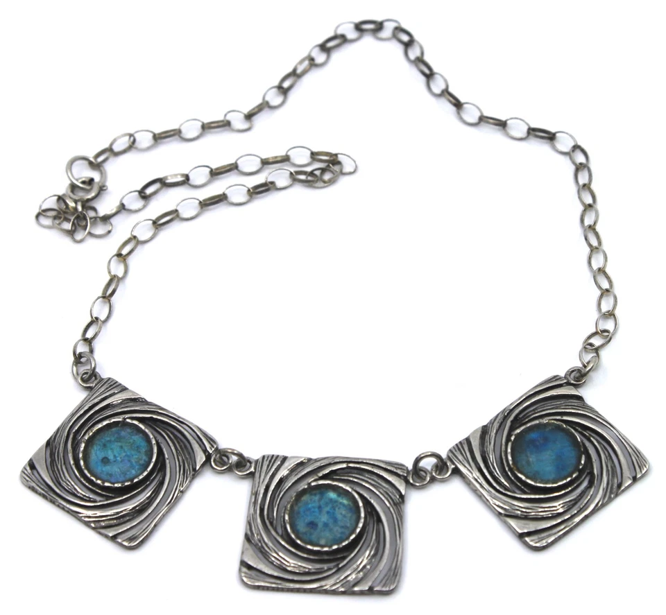 Collar de plata de ley con eslabones cuadrados colgante Israel Foto 1 de 4