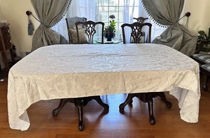 Vintage Double Damask 110” X 60” Tablecloth Medallions Fine - Picture 1 of 2