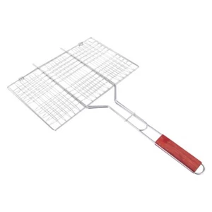 Heavy Duty BBQ Grill Basket with Wooden Handle for Fish Meat Vegetables - Picture 1 of 5