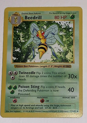 WoTC Pokemon TCG - Beedrill 17/102 - Rare Base Set Shadowless - LP - Image 1 of 4