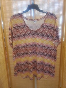 Boutique Damen Bluse Übergröße 3X Mehrfarbig Rundhals Kurzarm Pullover - Bild 1 von 12