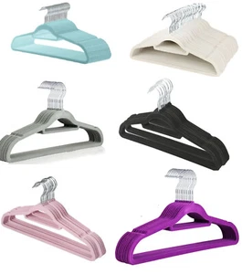 Velvet Nonslip Multicolour Hangers Flocked Trouser Coat Pent Tie Bar Space Save - Picture 1 of 11