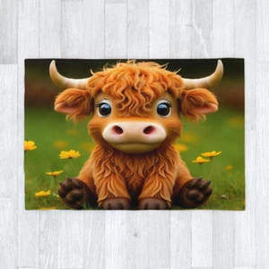 Fudge The Funny Cow - Blanket 120cm x 175cm, Cute Highland Cow, Meadow, Happy - Picture 1 of 6