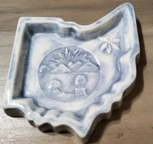 Vintage Hand Painted Ceramic Ohio Shaped State Seal Ashtray Trinket Dish Glazed - Picture 1 of 3