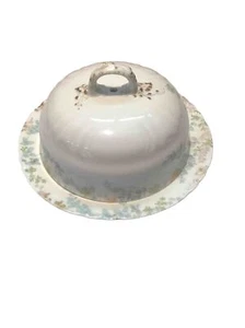 Blue Floral Semi Porcelain Covered Butter Dish Vintage (M7-1) - Picture 1 of 6