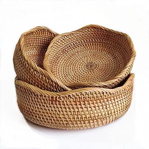 Rattan Bread Basket, Round Fruit Baskets, Wicker Storage Bowls - Picture 1 of 8