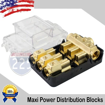12 VOLT MAXIFUSE GOLD DISTRIBUTION BLOCK (3) 2/4 GA IN THREE 4/8 GAUGE AWG OUT - Image 1 of 2