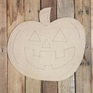 Jack-O-Lantern Sorridente, Ritaglio Legno Non Finito, Pittura Incisa a Forma di Linea - Foto 1 di 1