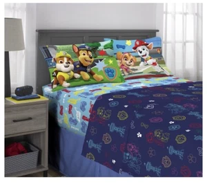 Paw Patrol 4 Piece Full Sheet Microfiber Set Fitted & Flat Sheet 2 Pillowcases - Picture 1 of 5