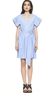 ALEXIA ADMORE HAILEY PEARL EMBELLISHED BLUE COTTON DRESS TIE WAIST SIZE MEDIUM - Picture 1 of 12