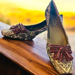 Talbots Deep Purple Cream Paisley Fabric Women’s 9.5B Block Heel Shoe - Picture 1 of 15