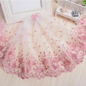 Wide Tulle Embroidery Lace Fabric DIY Clothes Skirt Wedding Dress Design Trim - Picture 1 of 3