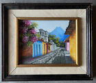 Handmade Original Painting of Antigua Guatemala Street Scene Volcano Vintage