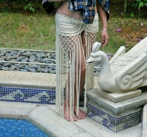Hand crochet tassel skirt with long fringe Women Beach Skirt Bikini Swim Skirt - Picture 1 of 13