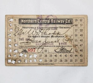 Boleto mensual antiguo de colección 1898 Northern Central Railway PA York - Imagen 1 de 3