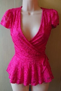BNWT New Jane Norman hot barbie pink plunging lace wrap top size 8 Y2K Vintage - Picture 1 of 6